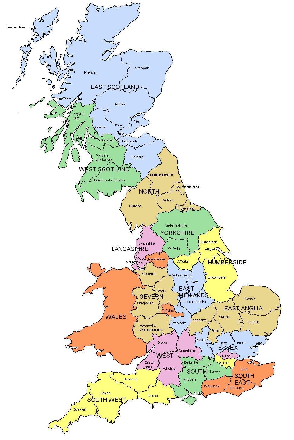 Regiony wielkiej Brytanii mapa