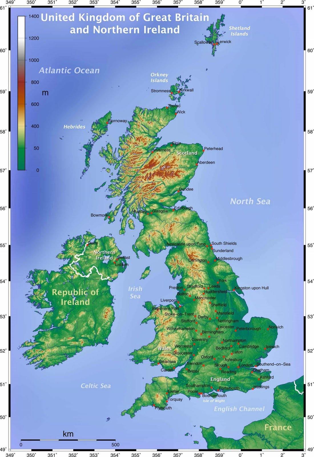 Wielka brytania mapy topograficznej