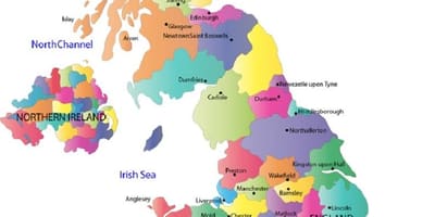 Mapa hrabstw wielkiej Brytanii pokazuje