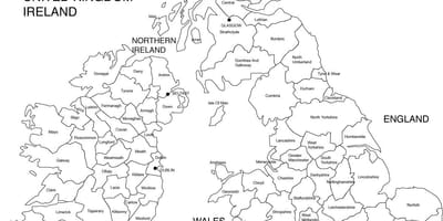 Mapa wielkiej Brytanii czarny i biały