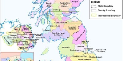 Mapa wielkiej Brytanii, na zachodnim wybrzeżu