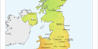 Mapa temperatury wielka Brytania
